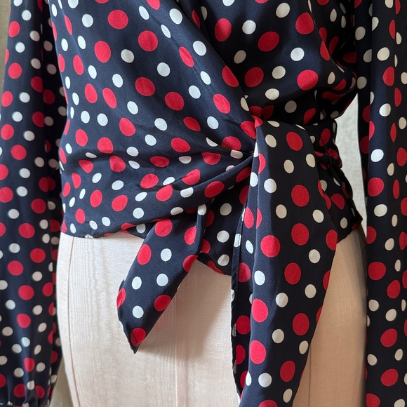 JAEGAR 🇬🇧 Made in G Britain Polka Dot Wrap Blouse - S - Picture 5 of 14